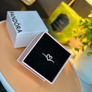 Pandora Silver Heart Ring with Sparkling Accents